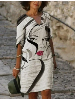 Vestido Recto Anja de Manga Larga con Estampado Abstracto