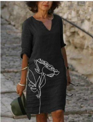 Vestido Recto Anja de Manga Larga con Estampado Abstracto