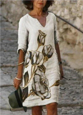 Vestido Recto Anja de Manga Larga con Estampado Abstracto