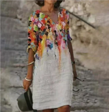 Vestido Recto Anja de Manga Larga con Estampado Abstracto