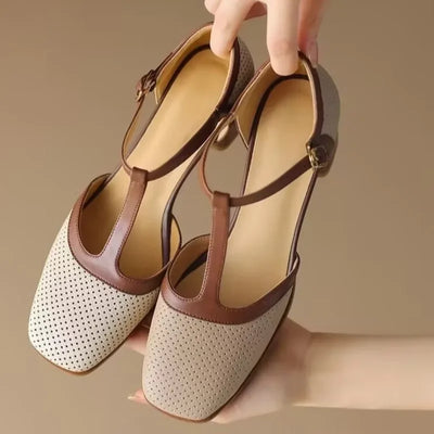 Piper | Zapatos de Tacón Ancho con Puntera Cuadrada y Tira en T