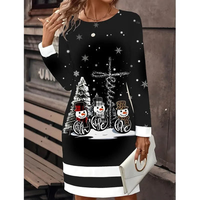 Vestido Carolin de Punto Navideño Estampado de Muñeco de Nieve