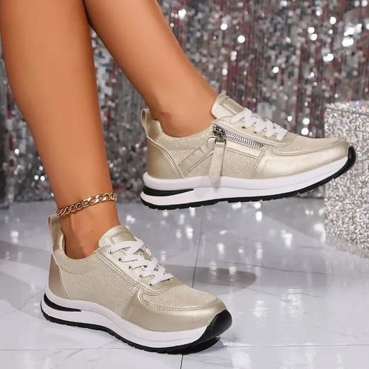 Sienna | Zapatillas Plataforma Metalizadas con Cordones