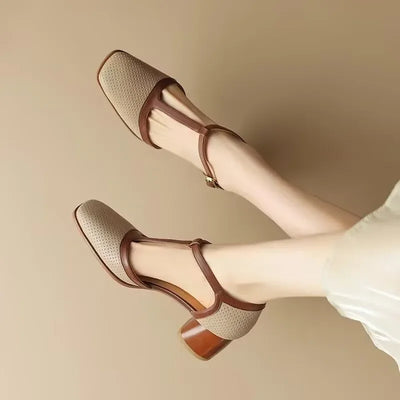 Piper | Zapatos de Tacón Ancho con Puntera Cuadrada y Tira en T