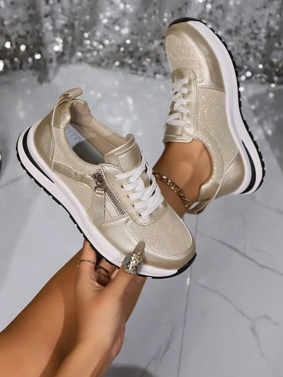 Sienna | Zapatillas Plataforma Metalizadas con Cordones