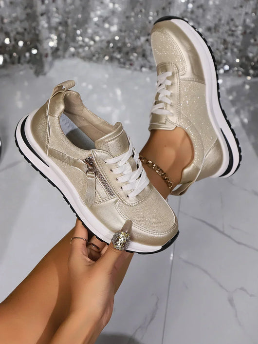 Sienna | Zapatillas Plataforma Metalizadas con Cordones