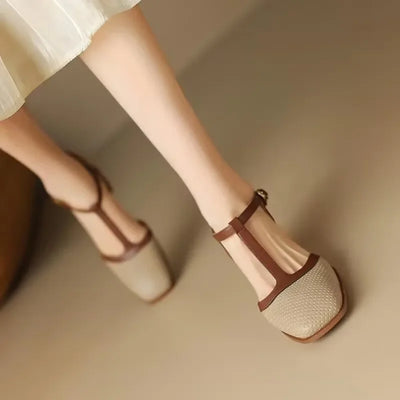 Piper | Zapatos de Tacón Ancho con Puntera Cuadrada y Tira en T