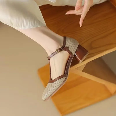 Piper | Zapatos de Tacón Ancho con Puntera Cuadrada y Tira en T