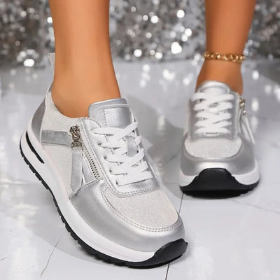 Sienna | Zapatillas Plataforma Metalizadas con Cordones
