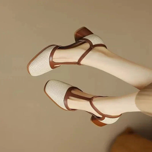 Piper | Zapatos de Tacón Ancho con Puntera Cuadrada y Tira en T