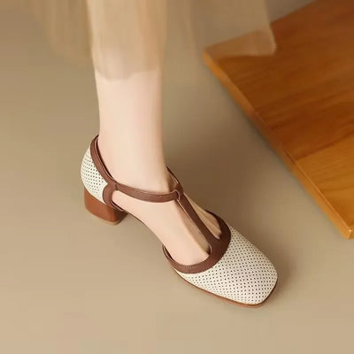 Piper | Zapatos de Tacón Ancho con Puntera Cuadrada y Tira en T