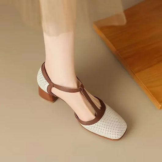 Piper | Zapatos de Tacón Ancho con Puntera Cuadrada y Tira en T