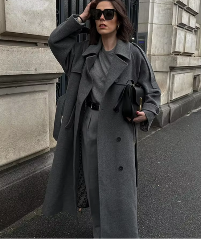 Abrigo Trench Sabine Largo de Lana de Invierno
