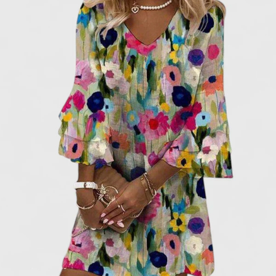 Vestido Corto Gudrun Floral con Escote en V