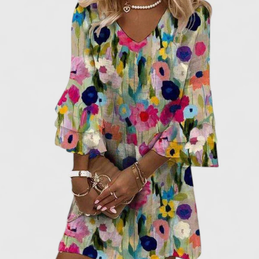 Vestido Corto Gudrun Floral con Escote en V