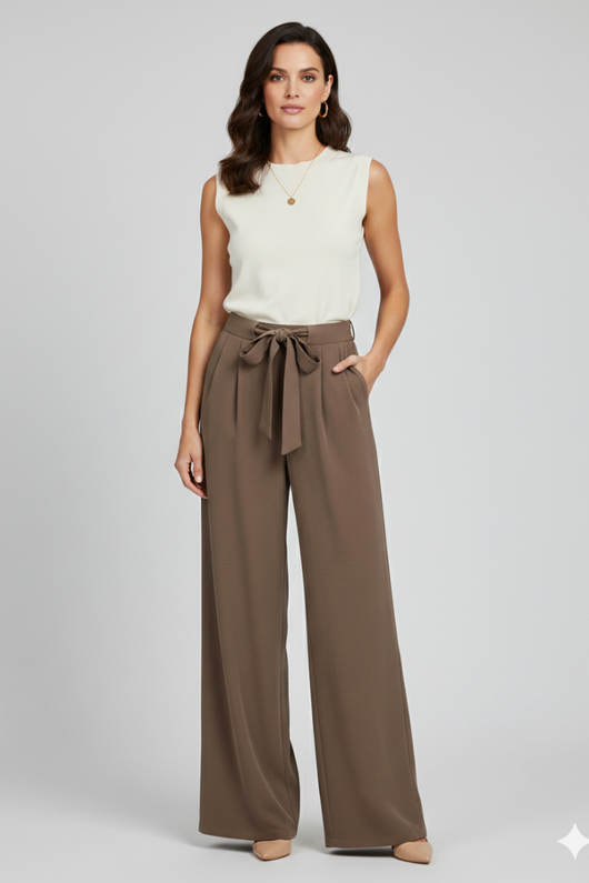 Pantalón Palazzo Karin de Pierna Ancha con Cordón Ajustable