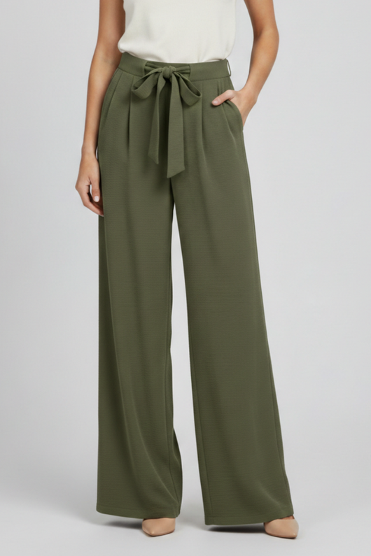 Pantalón Palazzo Karin de Pierna Ancha con Cordón Ajustable