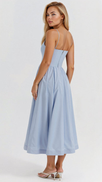 Vestido Midi Regine Línea A con Escote Pañuelo