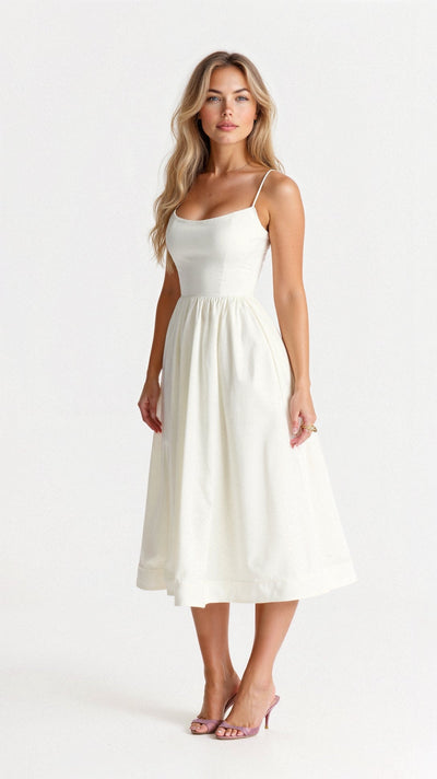 Vestido Midi Regine Línea A con Escote Pañuelo
