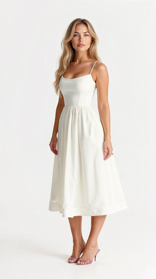 Vestido Midi Regine Línea A con Escote Pañuelo