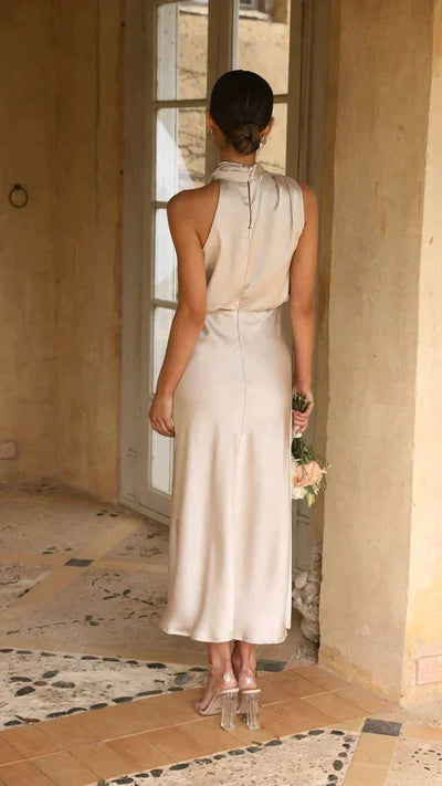 Vestido Midi Elisa Halter Drapeado