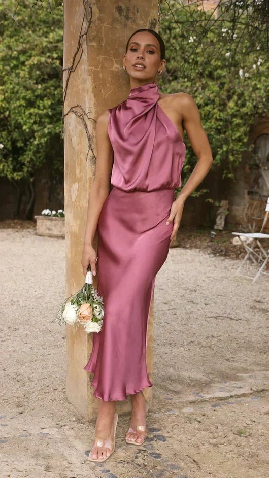 Vestido Midi Elisa Halter Drapeado