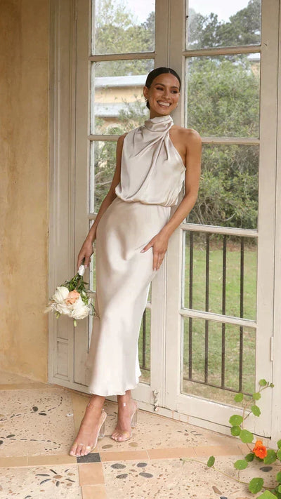 Vestido Midi Elisa Halter Drapeado