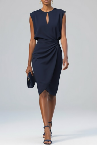 Vestido Midi Katharina con Escote Ojo de Cerradura y Drapeado