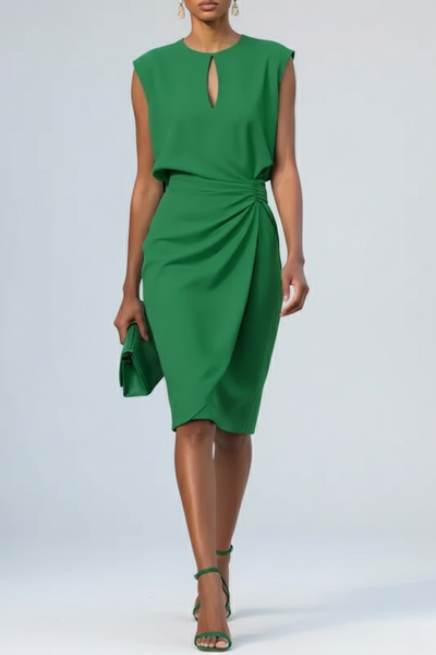 Vestido Midi Katharina con Escote Ojo de Cerradura y Drapeado