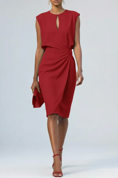 Vestido Midi Katharina con Escote Ojo de Cerradura y Drapeado