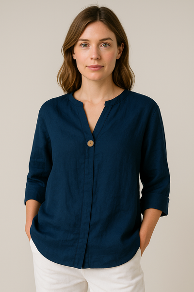 Blusa Stefanie Relajada de Cuello en V con Detalle de Botones
