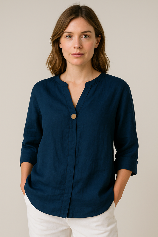 Blusa Stefanie Relajada de Cuello en V con Detalle de Botones