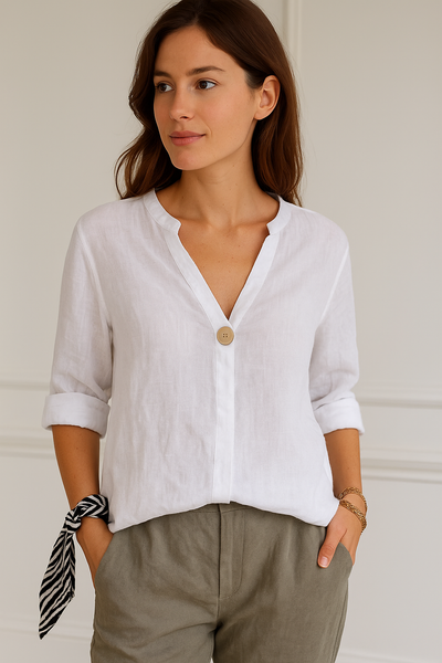 Blusa Stefanie Relajada de Cuello en V con Detalle de Botones