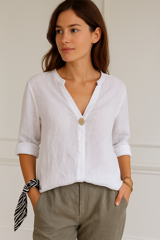 Blusa Stefanie Relajada de Cuello en V con Detalle de Botones