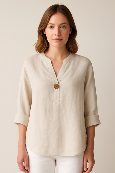Blusa Stefanie Relajada de Cuello en V con Detalle de Botones