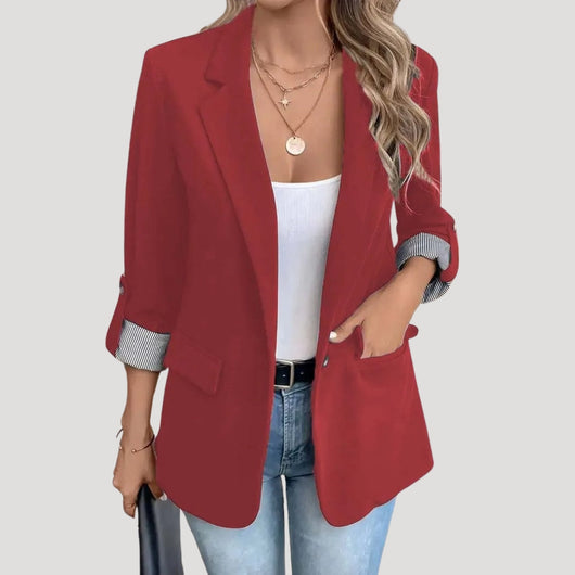 Blazer Theresa Entallado de Un Botón con Mangas Remangadas