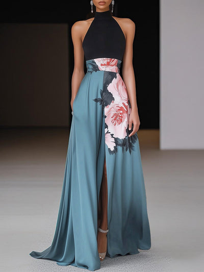Vestido Largo Angela Floral Línea A con Abertura