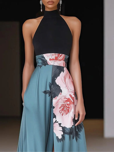 Vestido Largo Angela Floral Línea A con Abertura