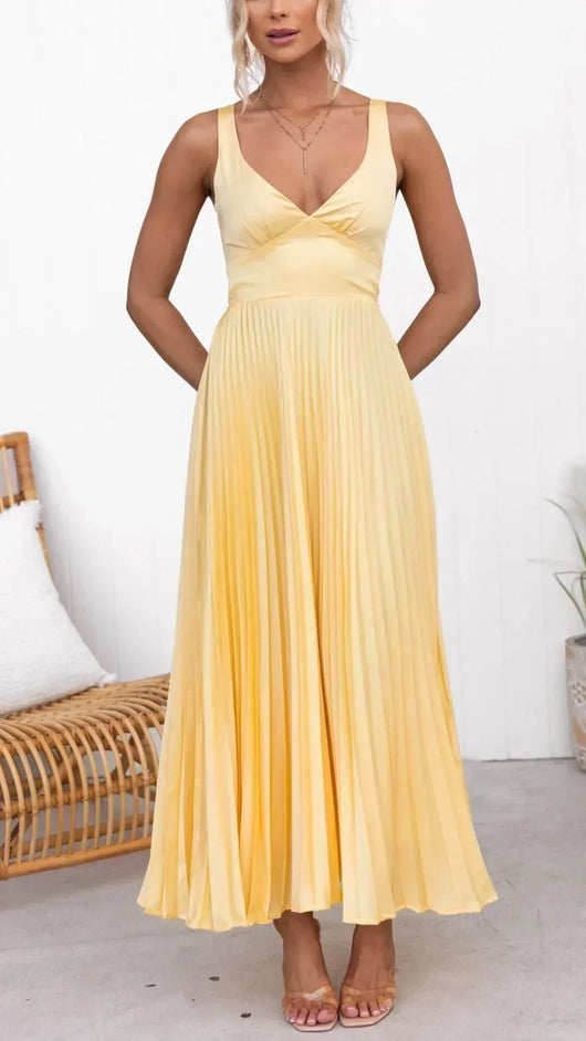Vestido Maxi Barbara Plisado con Escote en V