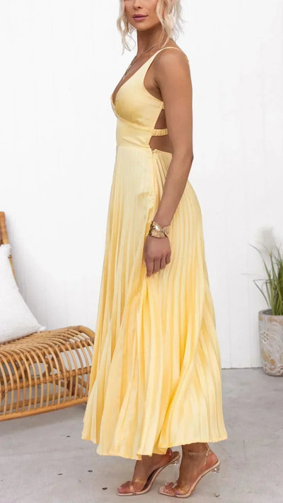 Vestido Maxi Barbara Plisado con Escote en V