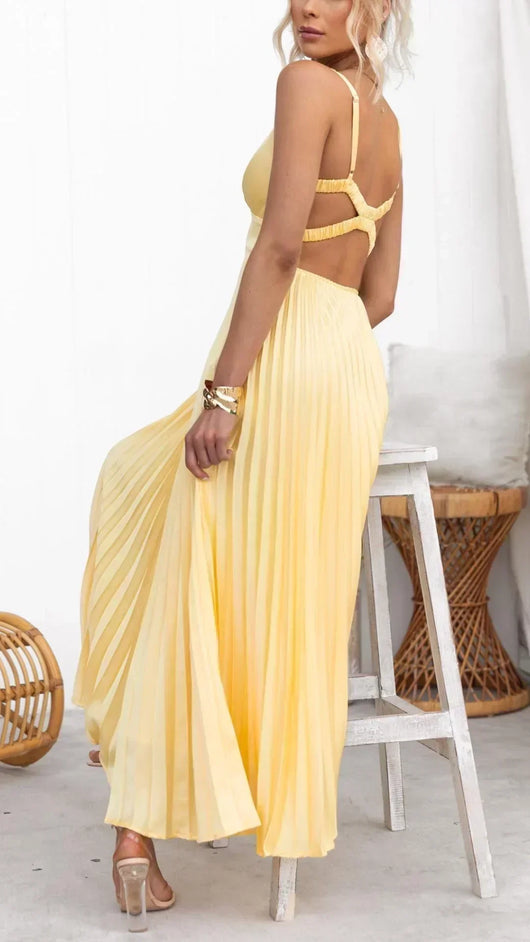 Vestido Maxi Barbara Plisado con Escote en V