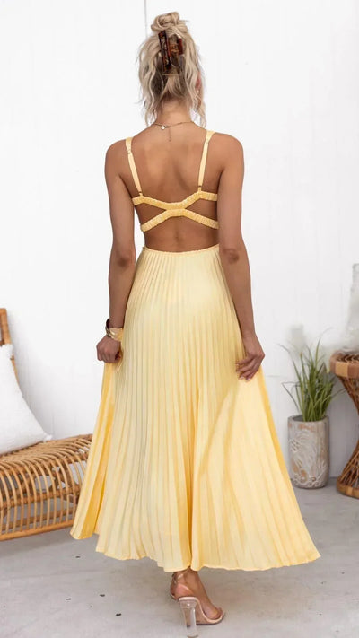 Vestido Maxi Barbara Plisado con Escote en V
