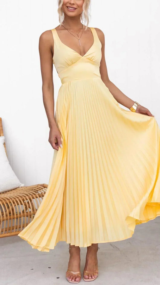 Vestido Maxi Barbara Plisado con Escote en V