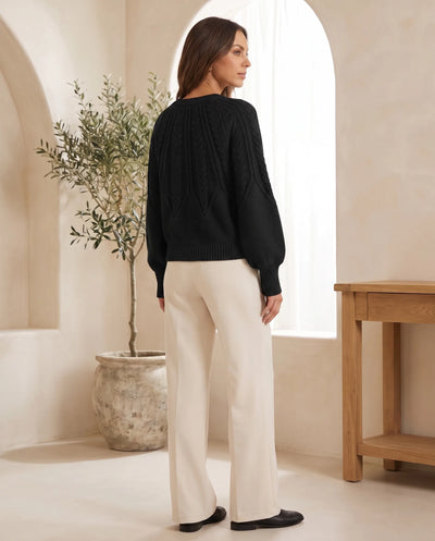 Jersey Isla de Punto de Ochos con Cuello Redondo – Negro