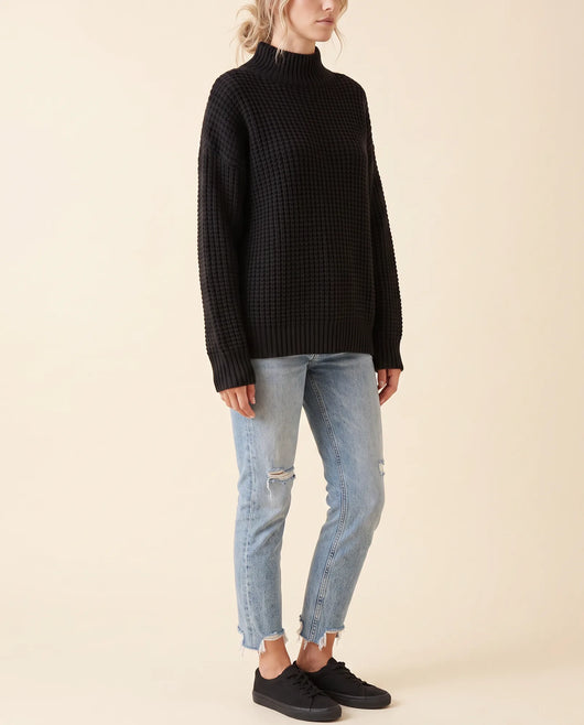 Jersey Fern de Cuello Alto de Mujer - Punto Grueso Holgado con Hombro Caído