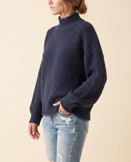 Jersey Fern de Cuello Alto de Mujer - Punto Grueso Holgado con Hombro Caído