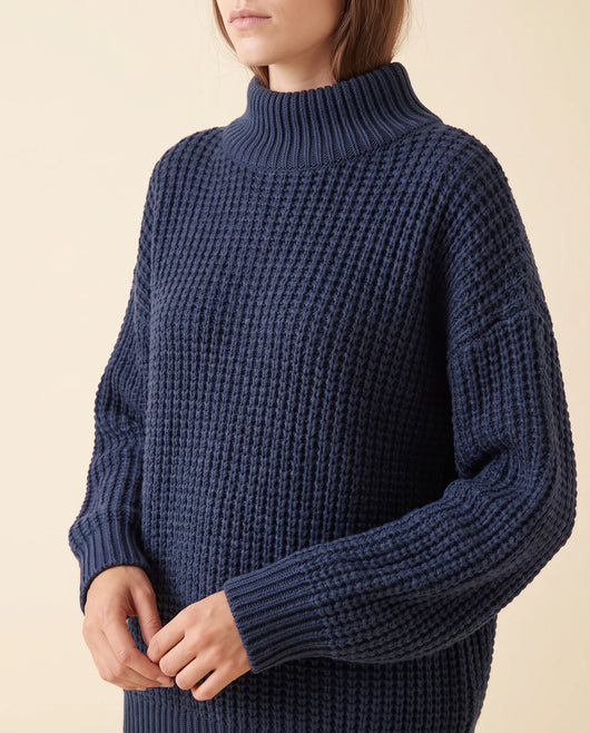 Jersey Fern de Cuello Alto de Mujer - Punto Grueso Holgado con Hombro Caído