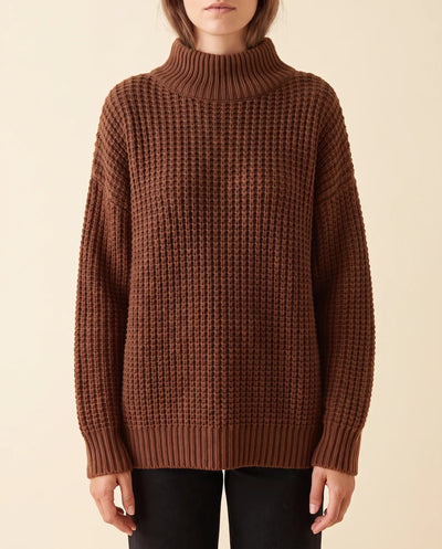 Jersey Fern de Cuello Alto de Mujer - Punto Grueso Holgado con Hombro Caído