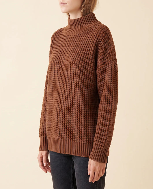 Jersey Fern de Cuello Alto de Mujer - Punto Grueso Holgado con Hombro Caído