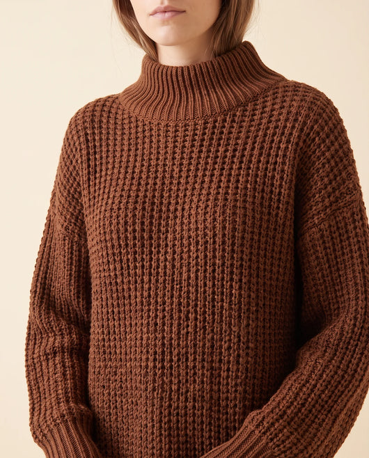 Jersey Fern de Cuello Alto de Mujer - Punto Grueso Holgado con Hombro Caído
